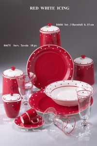 Red, white , stoneware, mayerling,piatto tazza